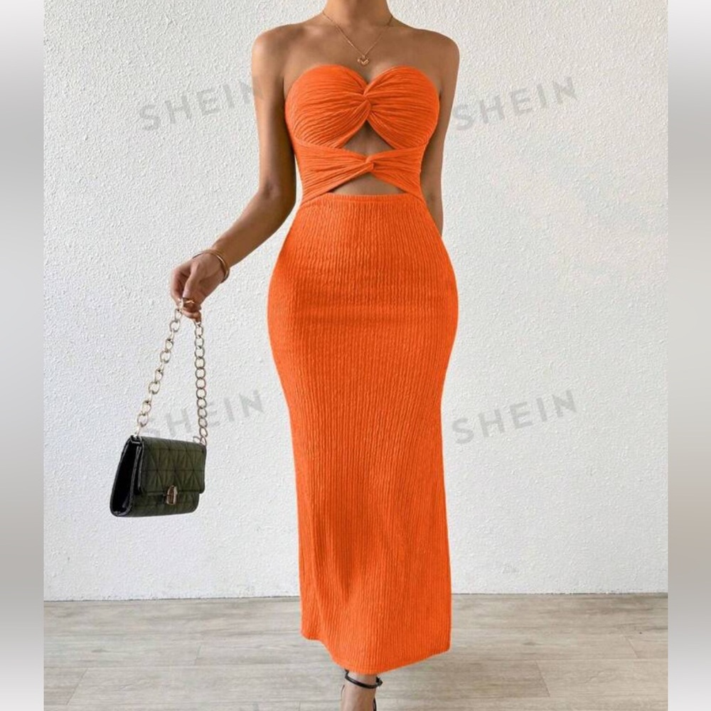 NWOT Orange Strapless Midi Dress